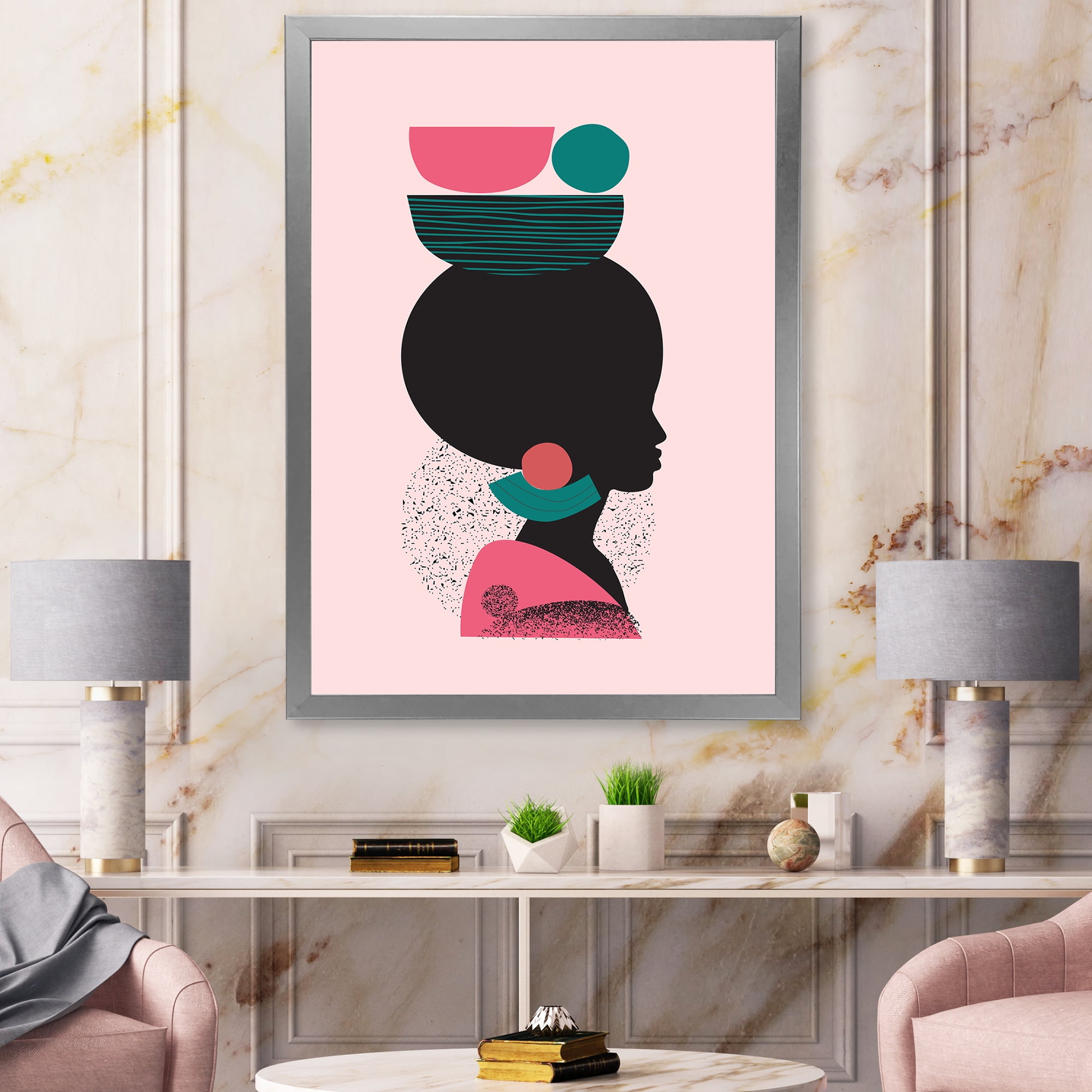 Designart 'Ethnic Geometric Silhouette of African American II' Modern Framed Art Print