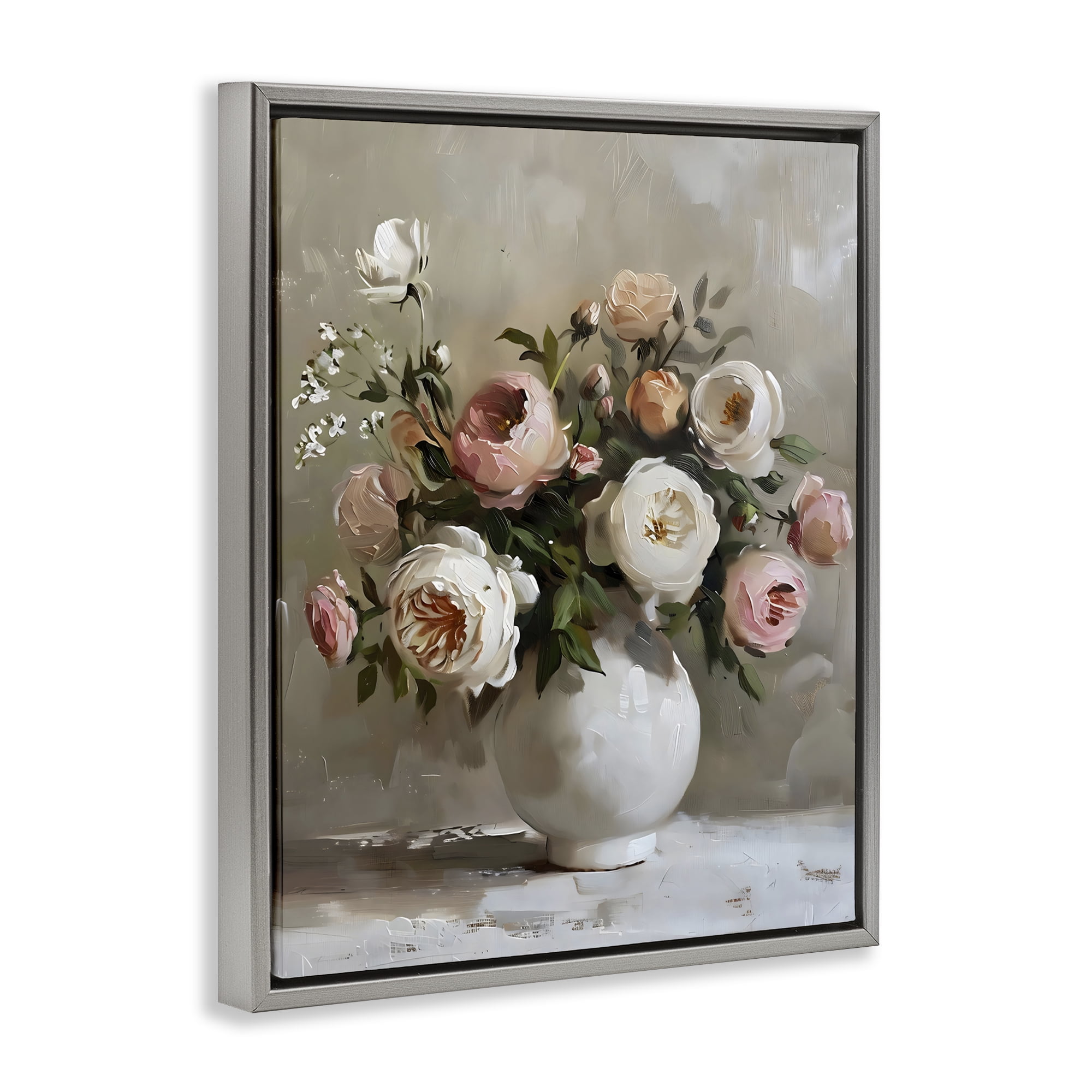 Stupell Industries Peony Blooms Bouquet Vase Gray Framed Floater Canvas Wall Art, design by Creative Studio