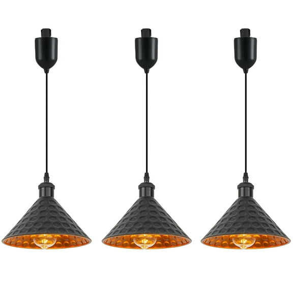 Kiven H-Type Track Lighting, 3-Light Modern Halo Track Pendant Light with Built-in Cable Wrapper, H Track Light Pedant Adjustable Length for Kitchen Shop,Black Finish, Gold Innner