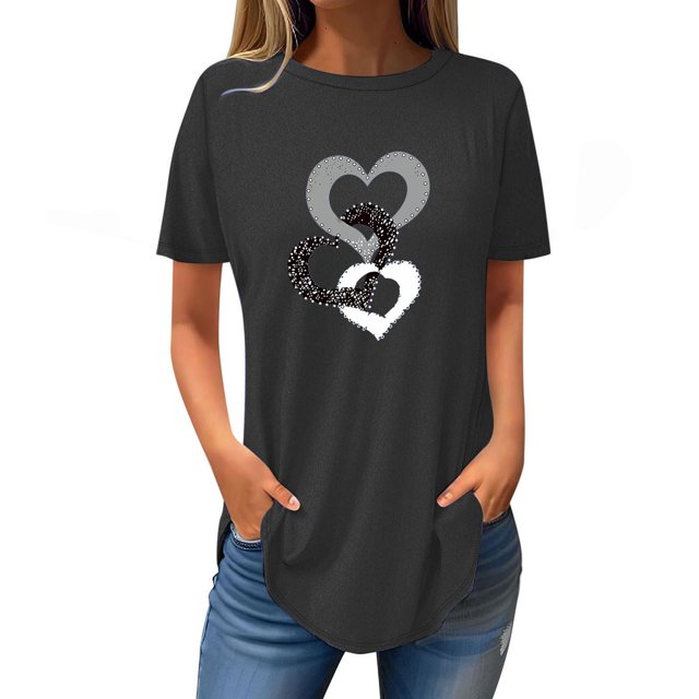FAIWAD Tunique à Manches Courtes pour Femmes Col Rond Blouses Amples T-shirts Graphiques Cœur Mignon