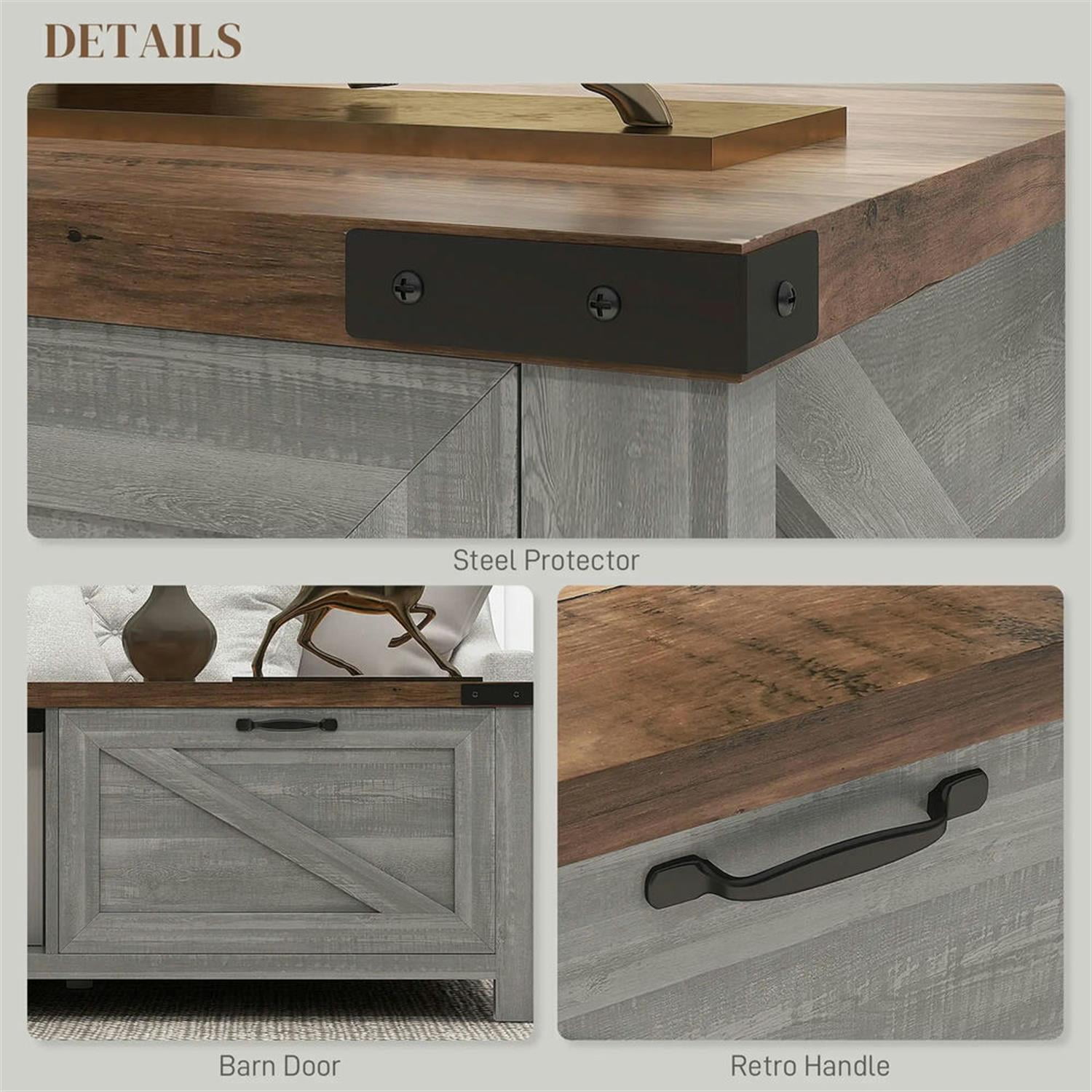 Demi Bonn 46" Rustic Coffee Table with Storage, Farmhouse End Table with Drawer & Open Shelf for Living Room, Space-Saving Console Table, Gray