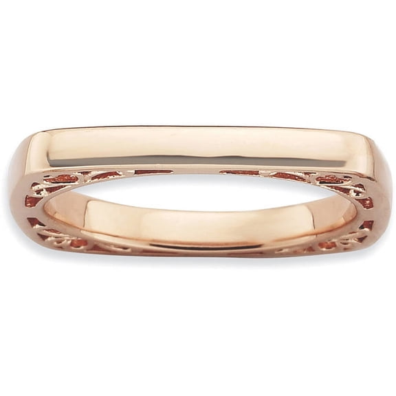 Sterling Silver Polished Pink-Plate Square Ring