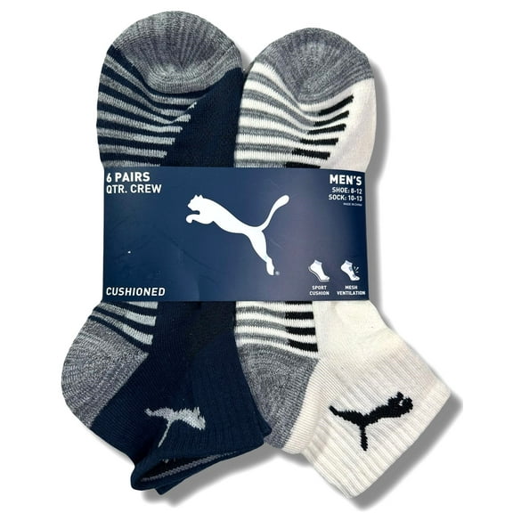 PUMA SOCKS WOMEN'S - QUARTER - BLISS 253 - NAY CREAM - SHOE SZ 5-9.5 -PACK 6