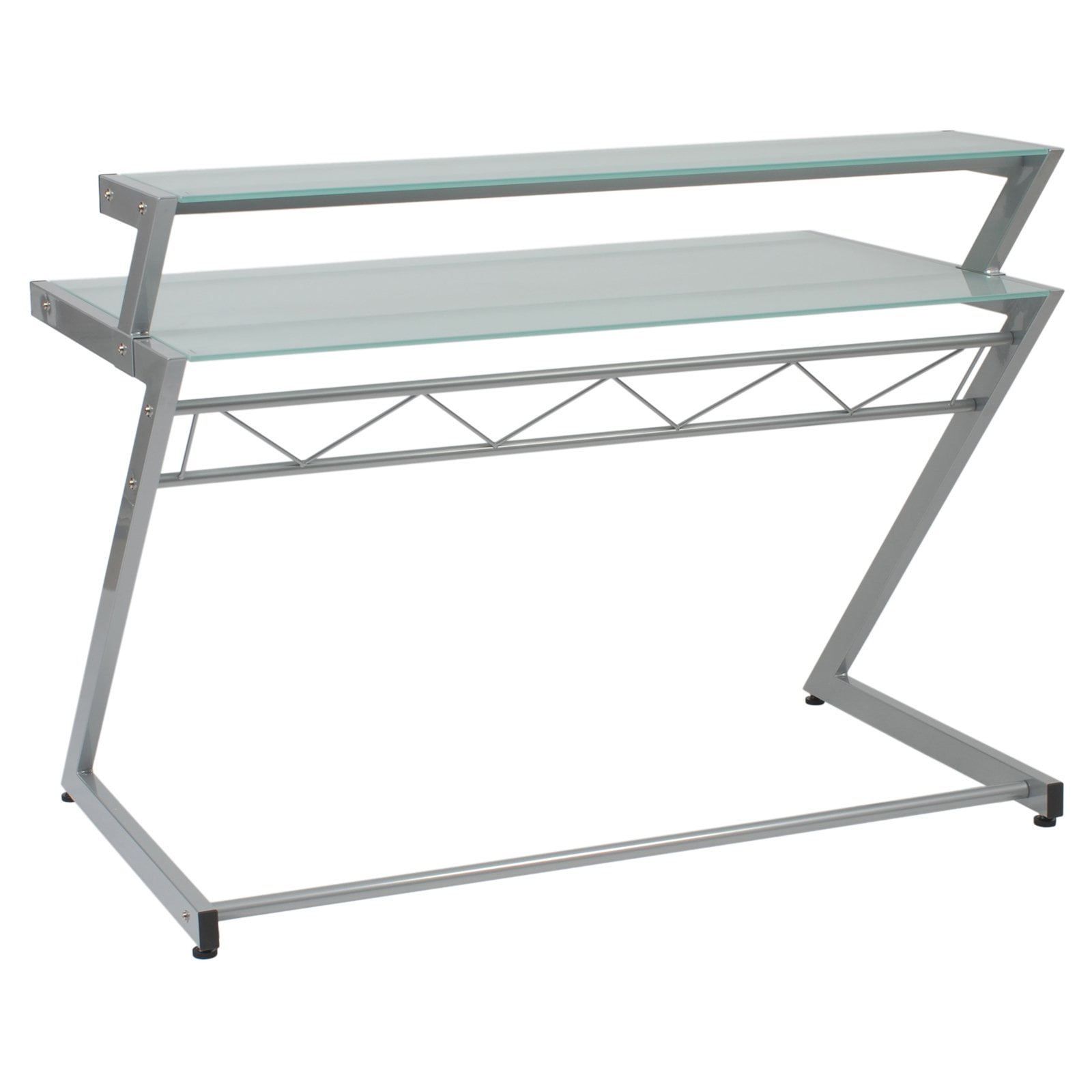 Euro Style Z Deluxe Um Desk With Shelf Aluminum Frosted Euro Style Z Deluxe Um Desk With Shelf Aluminum Frosted Glass Com
