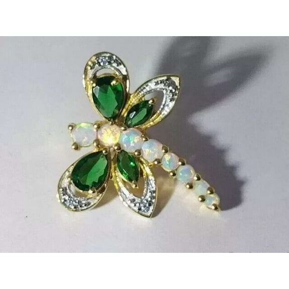 2.00CT Round Cut Fire Opal Women's Dragonfly Pendant In 14k Yellow Gold Plated 925 Silver