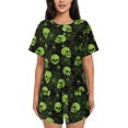 thumbnail image 1 of Balery Skulls And Cobwebs Conjunto de Pijama para Mujer con Estampado, Dos Piezas de Manga Corta y Shorts, Ropa de Dormir Suave con Cuello Redondo y Bolsillos-X-Large, 1 of 6