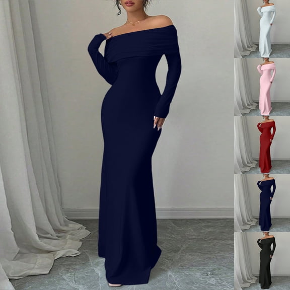 Women's Evening Dress Long Dress One Shoulder Strapless Sleeveless Solid Color with Pocket Formal Gown for Spring Fall Party Banquet,Black,L