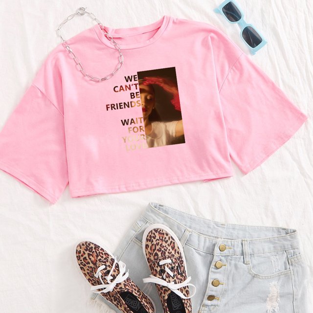 Ariana Grande Nous Pouvons Tre Amis Filles Col Rond Décontracté Femmes Crop Shirts Xinyi