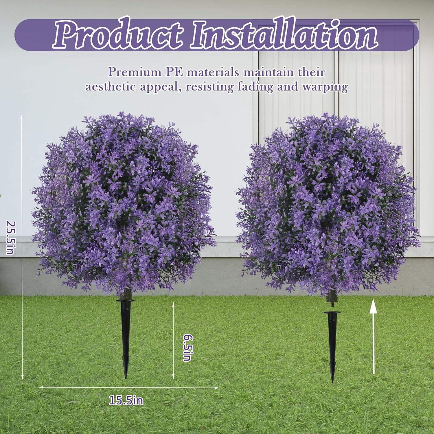 Bibana 25.5" Set of 2 Artificial Lilac Flowers Tree, Faux Lilac Shrub Bushes with Ground Spike, UV Resistant Fake Delphinium Antirrhinum for Indoor, Garden, Yard, Porch, Patio Decor (Purple)
