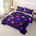thumbnail image 3 of Feelyou Boho Skull Flower Quilt Full, Spooky Bat Star Full Bedspread Sets, Purple, 3pcs, 1 Comforter and 2 Pillowcases, 3 of 7