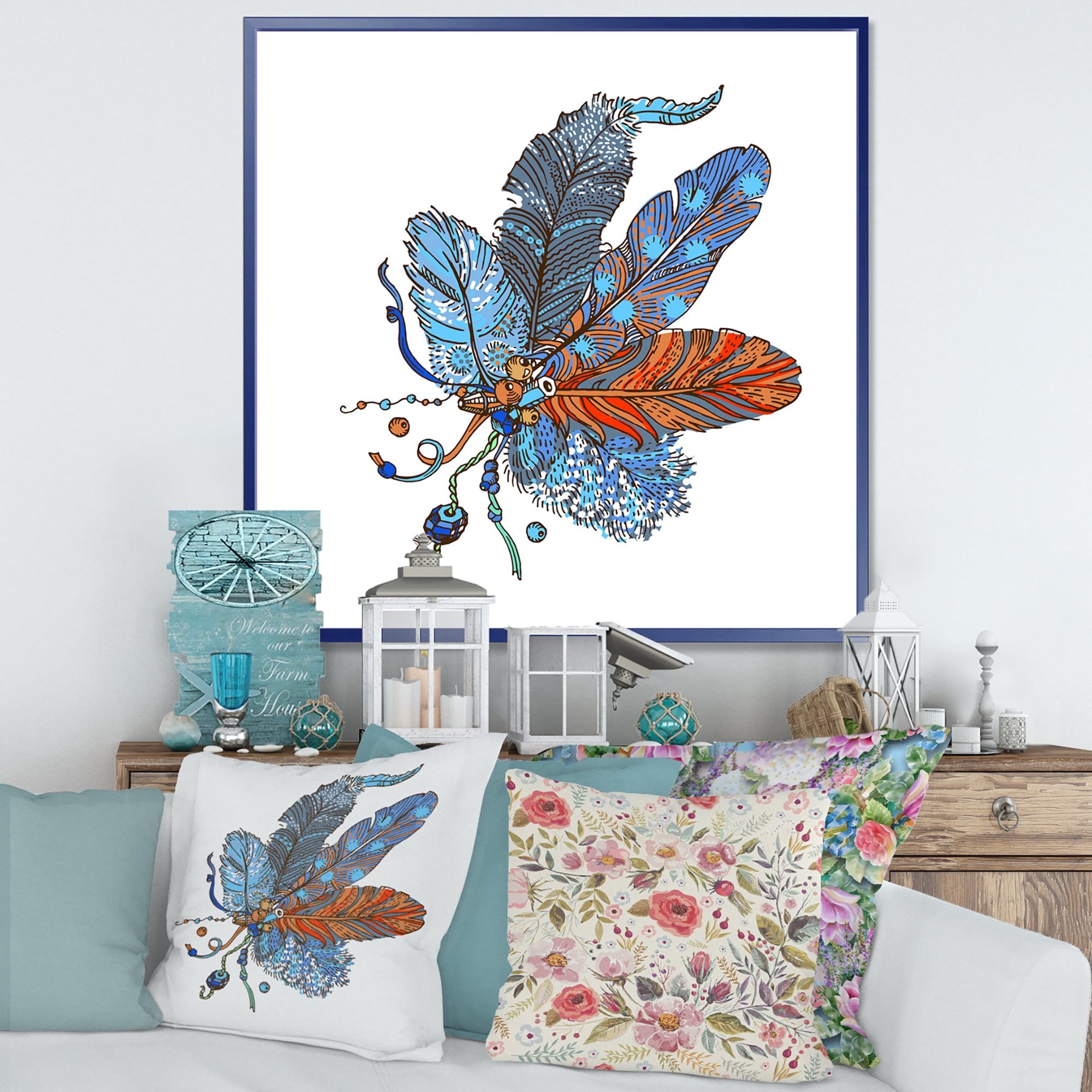Ethnic Boho Art Design 30 in x 30 in Framed Painting Canvas Art Print, by Designart