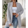 thumbnail image 4 of Women Fall Winter Long Sleeve Cardigan Open Front Solid Color Block Fashion Loose Knit Sweater Light Gray One Size, 4 of 9