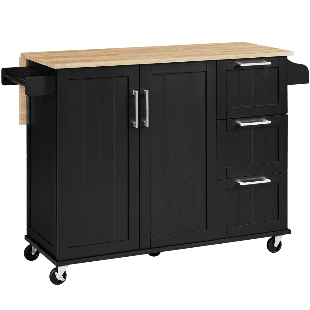 Yaheetech Rolling Kitchen Cart Kitchen Island with Wood Top,Black