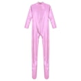 thumbnail image 4 of Lejafay Women's Shiny Metallic Bodysuit Front Zipper Full Body Jumpsuit Catsuit Romper Pink 3XL, 4 of 5