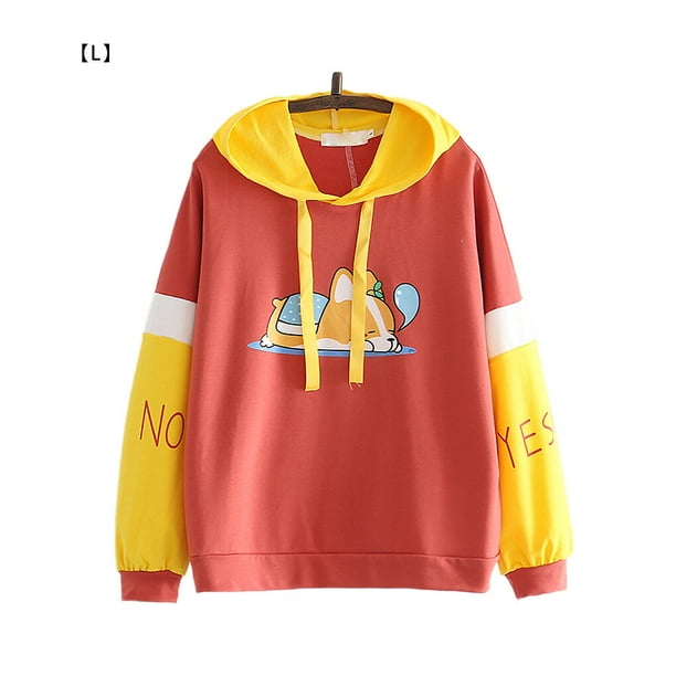 Minnieouse Sudadera con capucha estampada de algodón con capucha de manga larga deportes deportes mujer ropa Prendas para la parte del cuerpo Rojo amarillo L