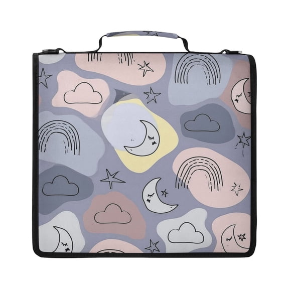 Zipper Binder with Shoulder Strap 2 inch 3 Ring Waterproof File Folder Organizer Bag 500 Sheet Monet-colored Moon