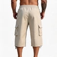 thumbnail image 5 of Long Cargo Shorts for Men Relaxed Fit Drawstring Elastic Waist 3/4 Long Shorts Below Knee Workout Hiking Summer Lightweight Capri Cargo Pants with Pockets Khaki S, 5 of 6