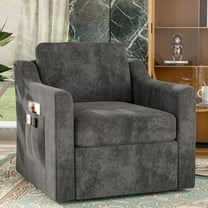 360° Swivel Accent Chair, spacious and comfortable reading chair, square single armchair, upholstered reading sofa, Black