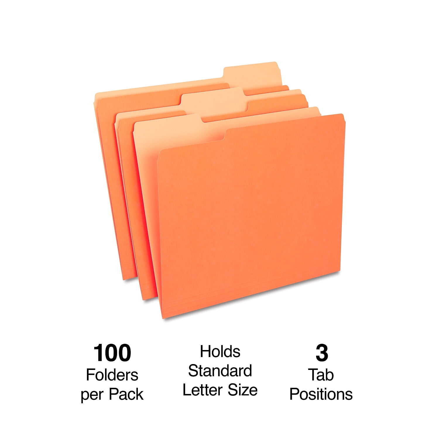Staples Top-Tab File Folders 3-Tab Letter Size Orange 100/Box (433680) TR433680