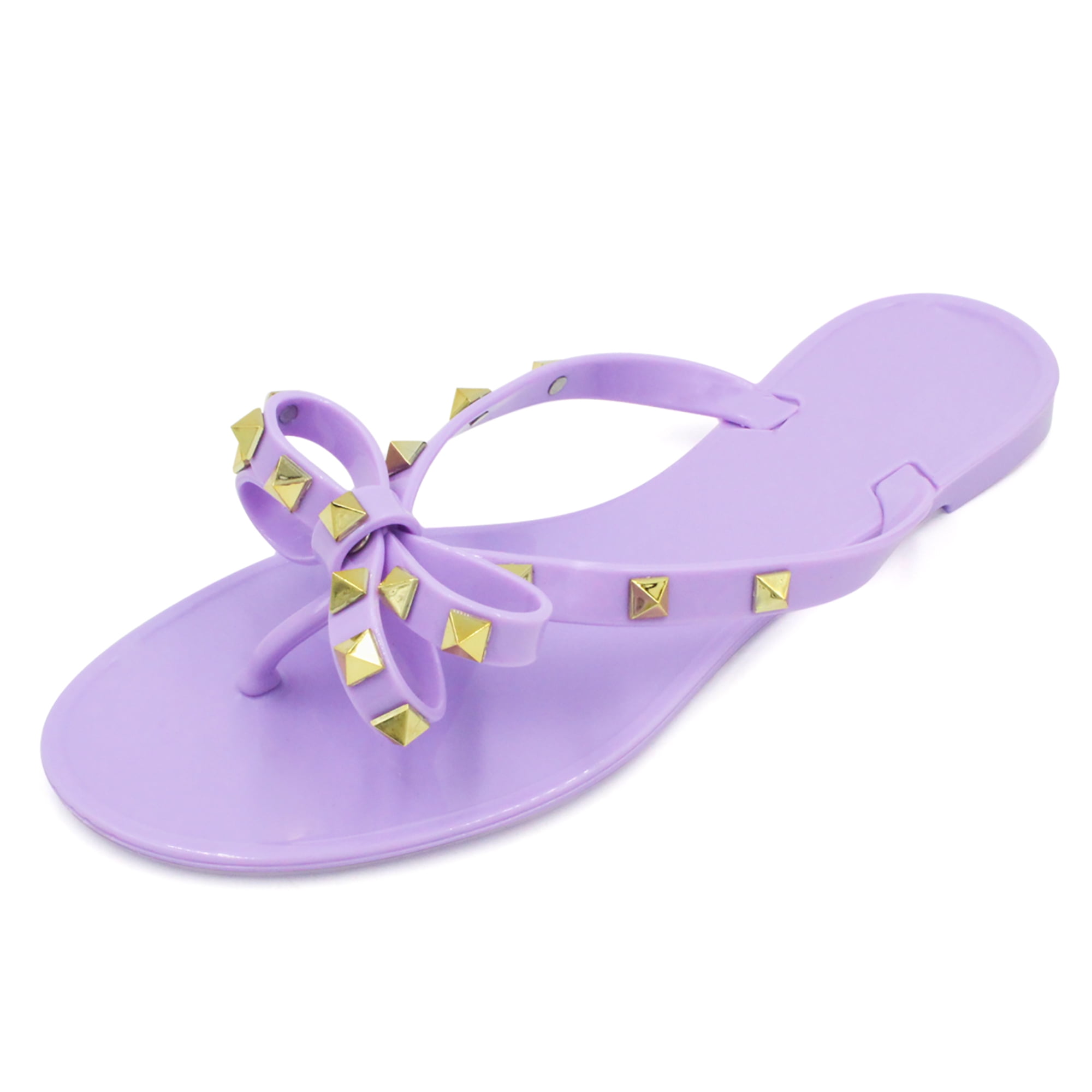 bow studded jelly slide sandals