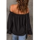 thumbnail image 1 of ABPHQTO Blusa holgada de mujer con escote pronunciado y volantes en negro, 1 of 5
