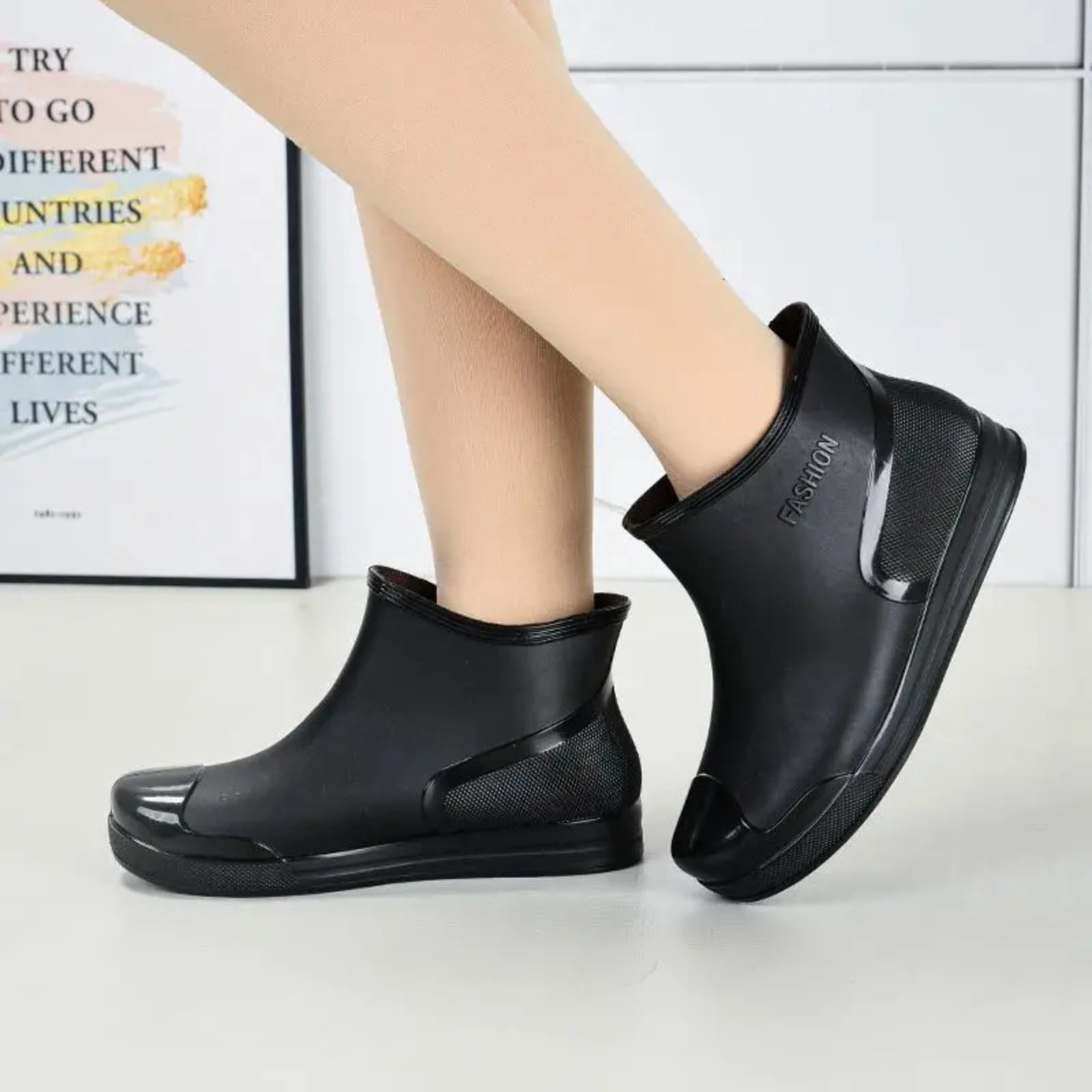 YLYL Women's Fashion Rain Boots Low Cut Short Tube Water Shoes with Non Slip Soles Warm Water Proof Rubber Boots