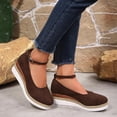 thumbnail image 4 of CYMMPU Women's Round Toe Ankle Strap Espadrille Platform Flats, Adjustable Buckle Slip On Daily Casual Shoes Brown 40, 4 of 9