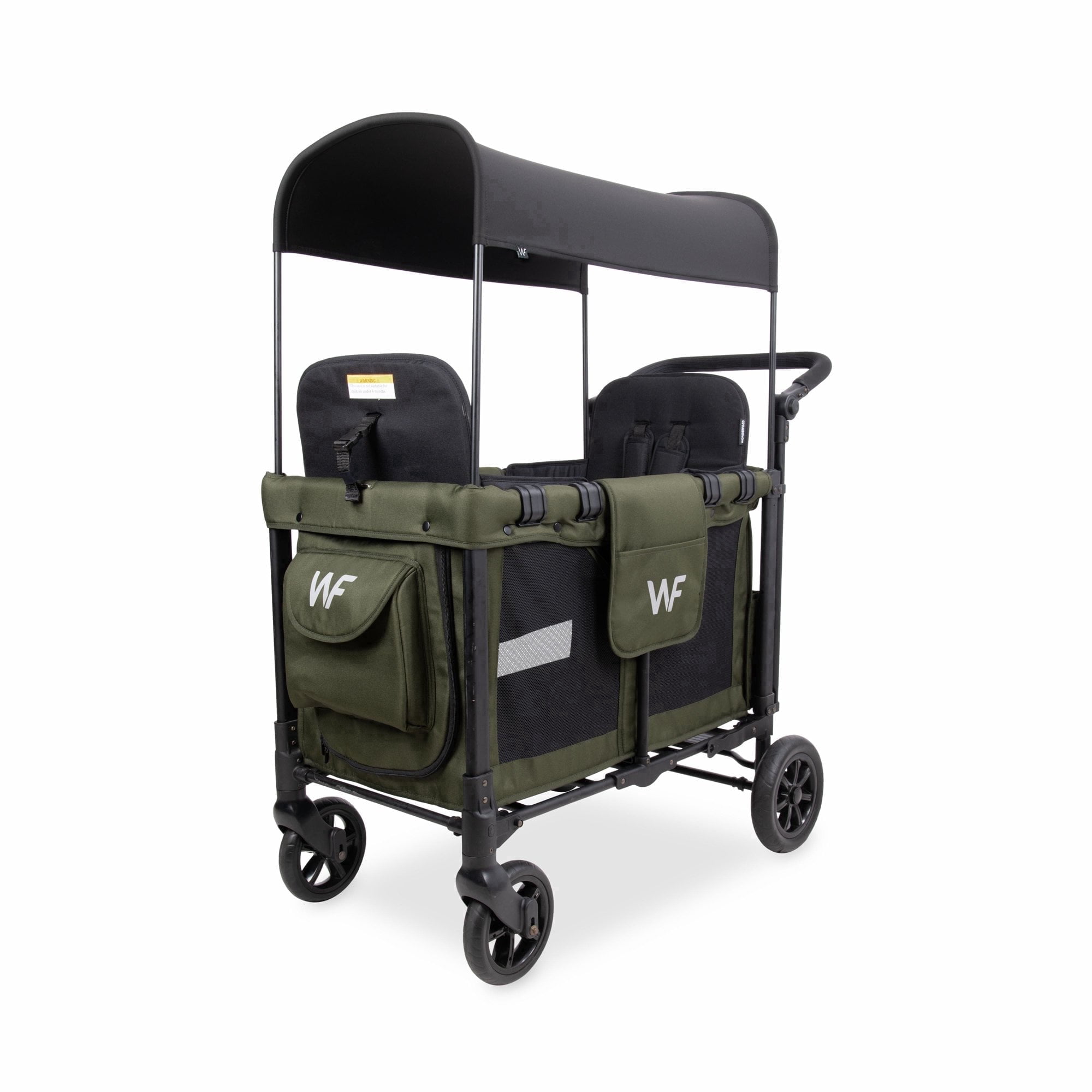 WONDERFOLD W2 Original+ Stroller Wagon (2 Seater) - Wagon Stroller with Seats with 5-Point Harnesses, Easy-Access Door, and Adjustable Sun Canopy, Safety-Certified - Olive Green