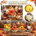 thumbnail image 2 of Artificial Glitter Pumpkin with Faux Dahlias and Autumn Leaves, 2026 Fall Thanksgiving Harvest Centerpiece, Farmhouse Tabletop Arrangement for Home Mantel Display, 2 of 6