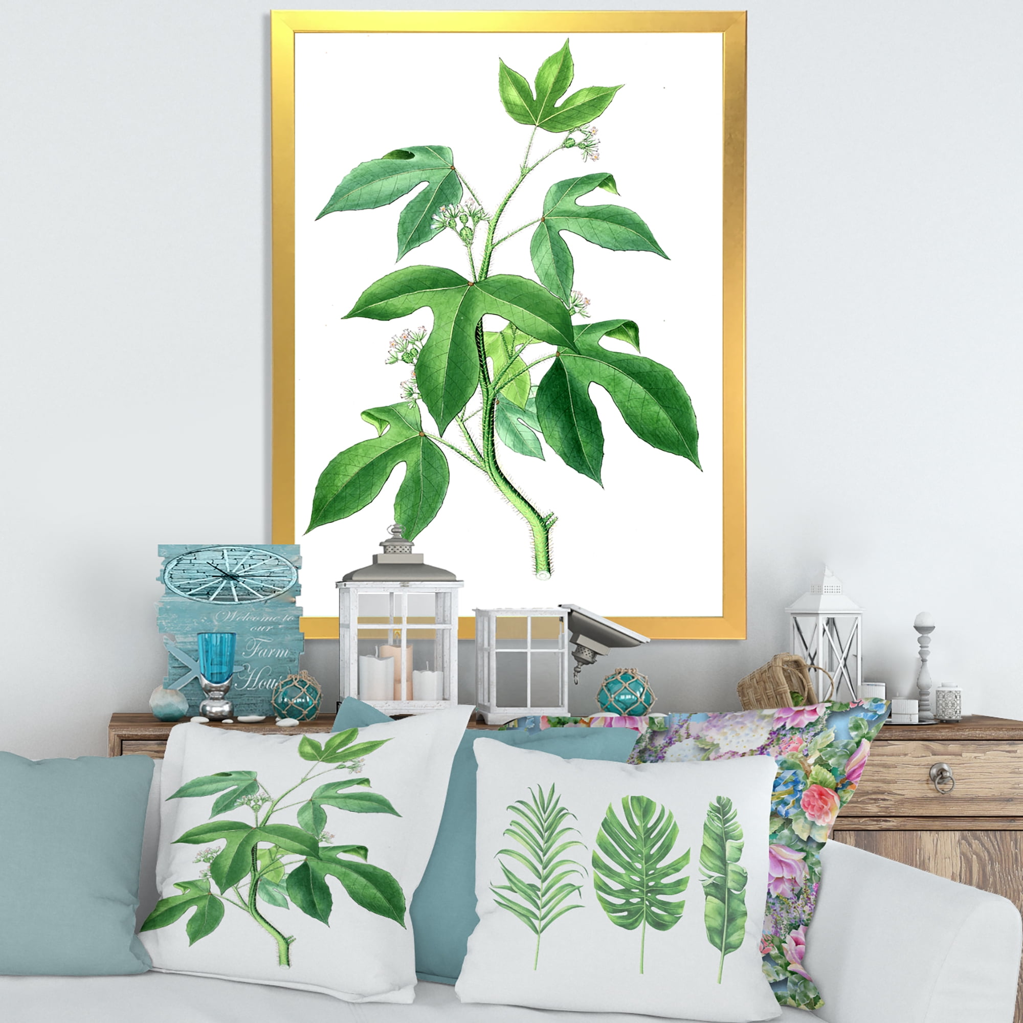 Designart 'Ancient Green Leaves Plants V' Traditional Framed Art Print