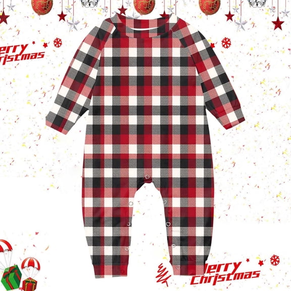 Baby Onesies Boys Long Sleeve Plaid Print Bodysuit Comfortable Everyday Wear Girls Romper Red 6-12 Months