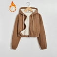 thumbnail image 1 of HongQid Women's Sherpa Lined Hoodie Cropped Shacket Button Down Corduroy Shacket Jackets Casual Plaid Long Sleeve Crop Jackets Tops, 1 of 7