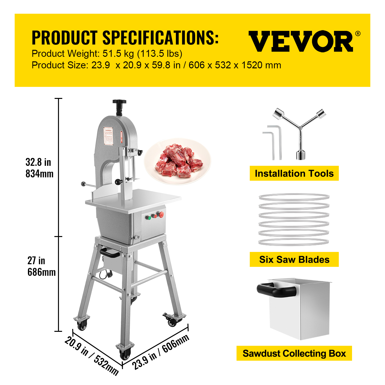 VEVOR 2.1 HP Motor Bone Saw Machine Frozen Meat Cutter 1,500 Watt Meat  Cutting Bandsaw Electric Meat Saw JGJTSHR-250000001V1 - The Home Depot