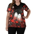 thumbnail image 5 of LHVUOA Women's Halloween Scrubs Top Cute Halloween Print Short Sleeve V Neck Blouses Stretch Medical Scrubs Blouses T Shirts with Pockets, 5 of 5