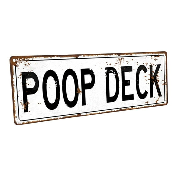 Poop Deck 4"x12" Metal Sign, Wall Décor for Bath and Laundry