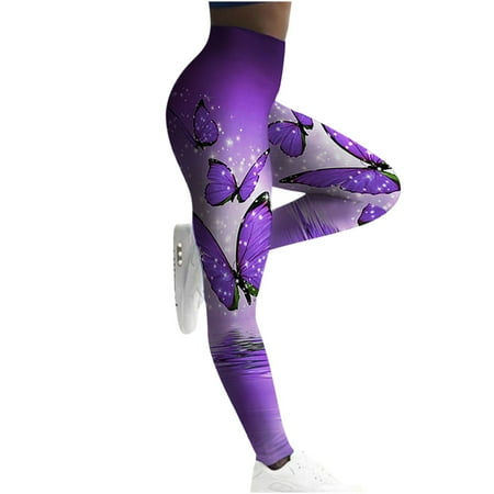 

HTNBO Womens Stretch Yoga Leggings Butterfly Printed Running Gym Sports Activewear Pants Jogger Scrub Pants New Arrivals