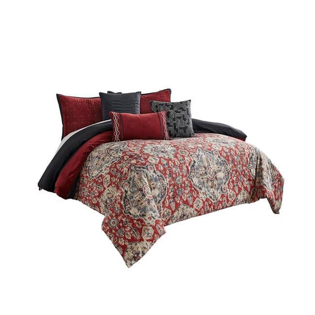 Benjara BM225195 Ensemble de Couette avec Imprimé Médaillon , Rouge & Bleu - Taille Très Grand - 10 Pcs
