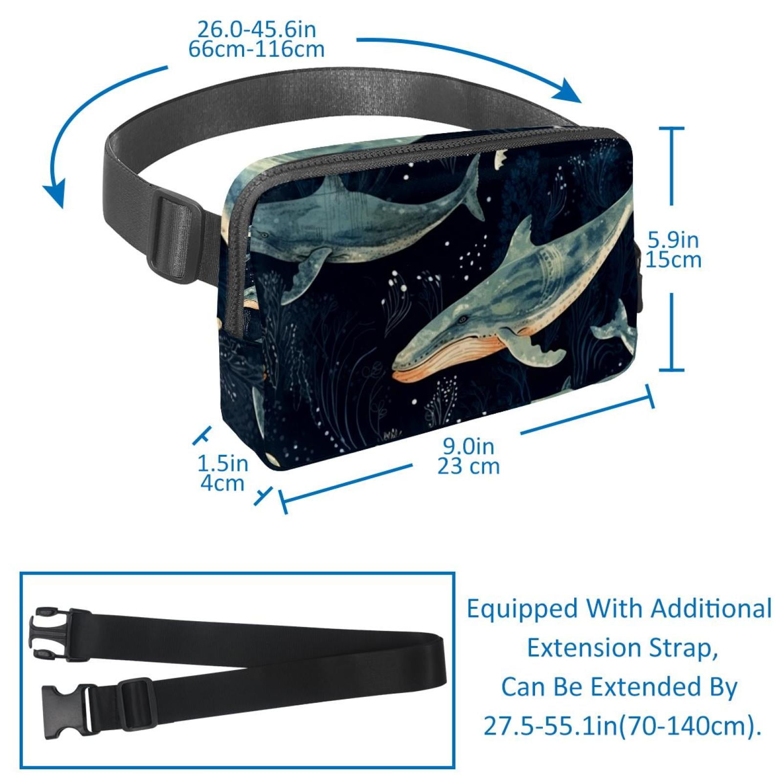 Whale Adjustable Lightweight Fanny Pack with Extension Strap - Unisex Belt Bag and Crossbody Bag