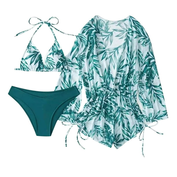 Traje de baño dividido con estampado de hojas de Bikini con aros y retales cómodos para mujer con almohadilla en el pecho OAVQHLG3B Store lin121212