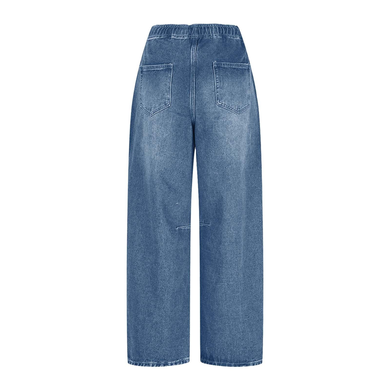Baggy Jeans for Women High Waisted Wide Leg Jeans Elastic Waist Strechy Drawstring Pull On Denim Pants with Pockets