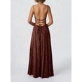thumbnail image 5 of Women'S Maxi Dress Jacquard Formal Evening Gown Elegant Wedding Guest Party Dress Brown XL, 5 of 7