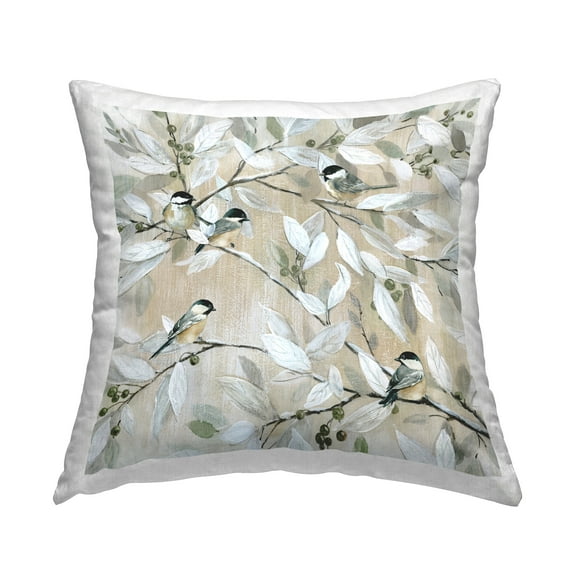 Stupell Industries Chickadee Birds on Tree Branches Soft Berry Fruits Classic White,18 x 7 x 18 Decorative Pillows