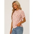 thumbnail image 2 of Blusas de mujer con volantes de manga corta floral con cuello simulado y volantes Rosa Claro M, 2 of 5