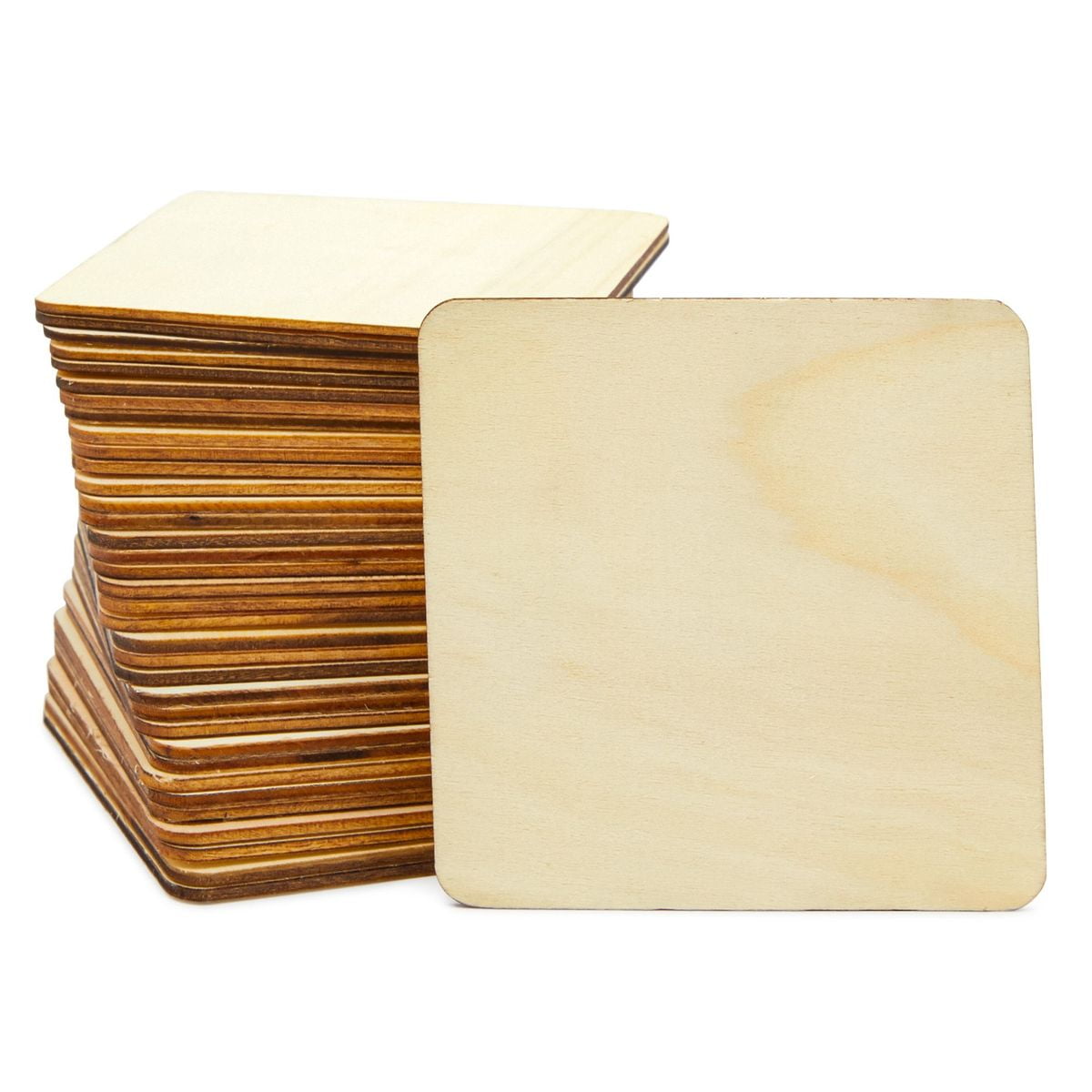 Unfinished Wood Board 55Pcs 4 x 4in Blank Natural Slices Wood Square for DIY Crafts Painting Decorations Pyrography Coasters Scrabble Tiles