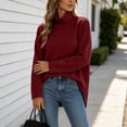 thumbnail image 6 of Vynhevius Women Plus Size Tunic Top Solid Turtleneck Long Sleeve Side Slit Casual Loose Blouse, 6 of 7