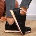 thumbnail image 4 of Rokment Sparkly Sequin Fashion Sneakers Walking Shoes for Women Fall Winter Bling Breathable Mesh Patchwork Lace up Memory Foam Non Slip Running Tennis Casual Footwear Black Size 6.5, 4 of 6