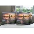 thumbnail image 6 of Ambesonne Nature Throw Pillow Cover 4 Pack, Dutch Windmill River, 24", Orange Blue, 6 of 7