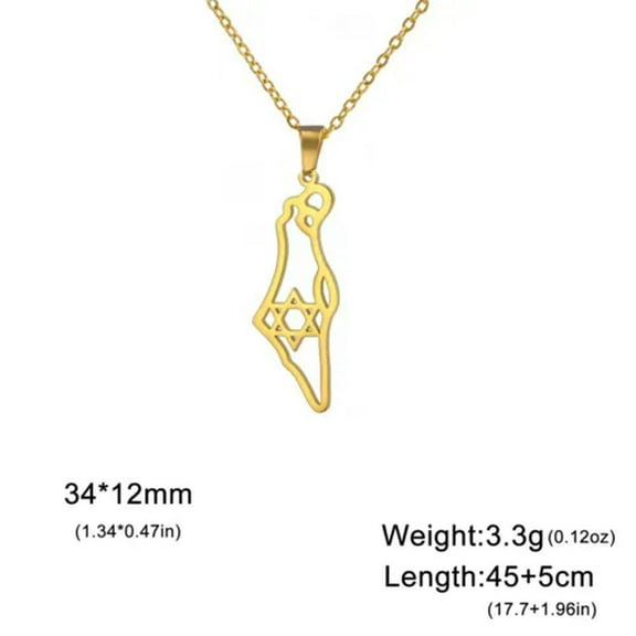 EOEMY Star Of David Map Pendant Necklace Stainless Steel Jewelry