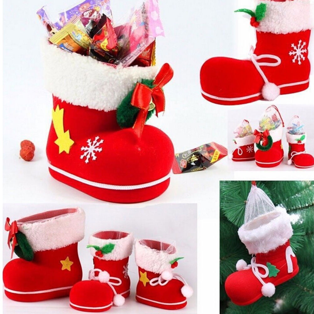 Boots Socks Candy for Kids Winter Christmas Xmas Santa Flocking Decor Gift Bag 