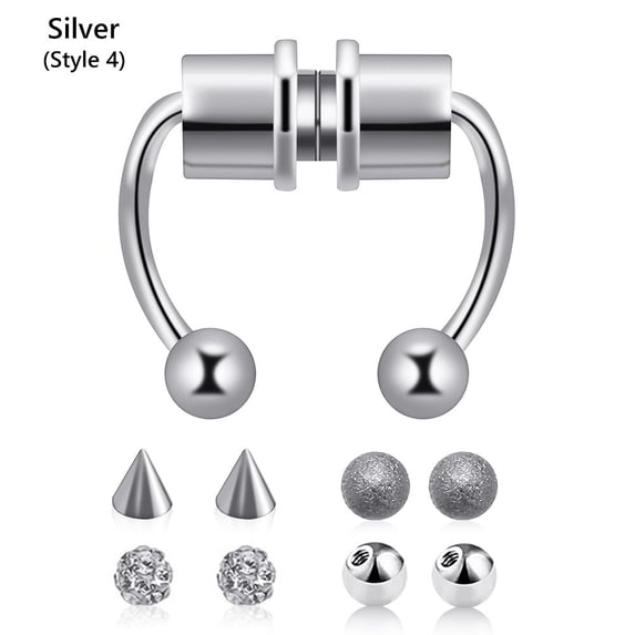 Women Girls Clip-On Nose Hoop Rings 316L Stainless Steel Faux Septum Rings Fake Nose Piercings Fake Nose Rings Nose Ring Hoop Magnetic Nose Ring SILVER (STYLE 4)